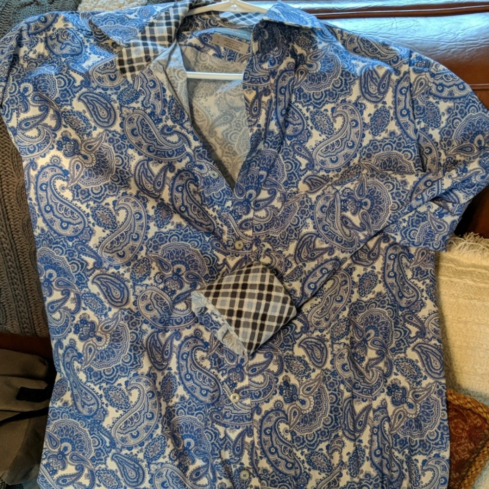 Thomas Dean blue Paisley dress shirt